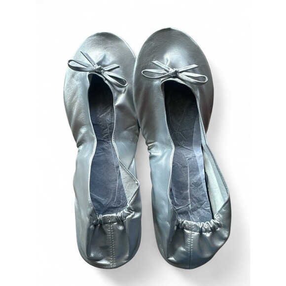 New Gudgudee Ballet Slippers Women's XL (10) Silver Roll Up With Pouch - Picture 5 of 11